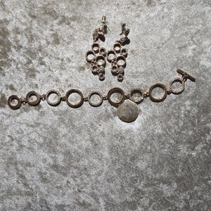 Elegant Rose Gold Circle Bracelet and Earring Set